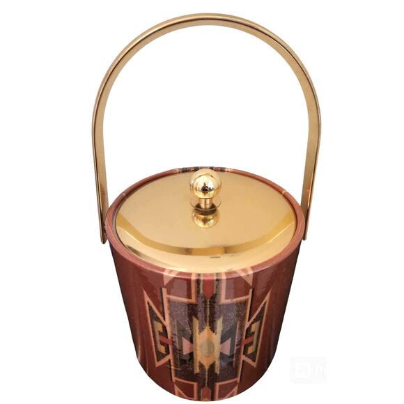 Vintage 1970s Elegance by Kraftware Southwestern Insulated Ice Bucket Gold Lid - Picture 3 of 6
